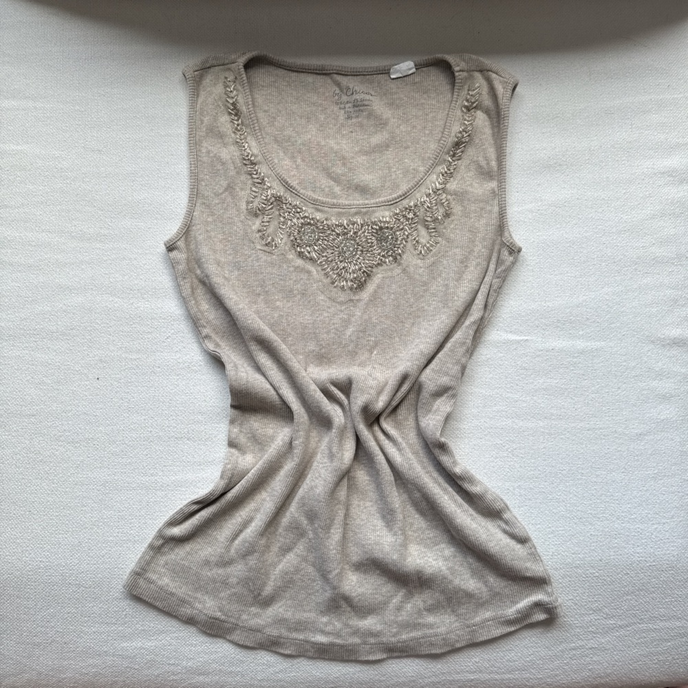 Vintage chicos cream tank top with beaded neckline